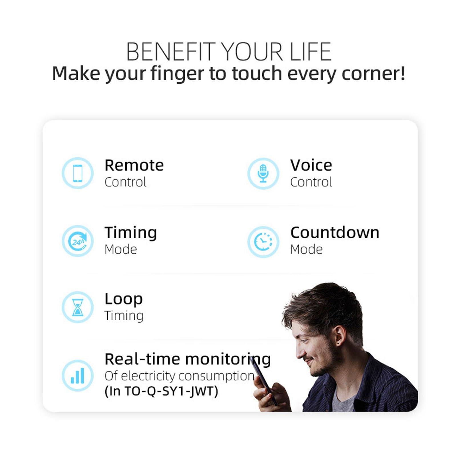 Yctze Disyuntor WiFi 1P+N con Control Remoto, Monitoreo de Energía y Capacidad de Corte 6KA - 16A AC230V para Integración en el Hogar