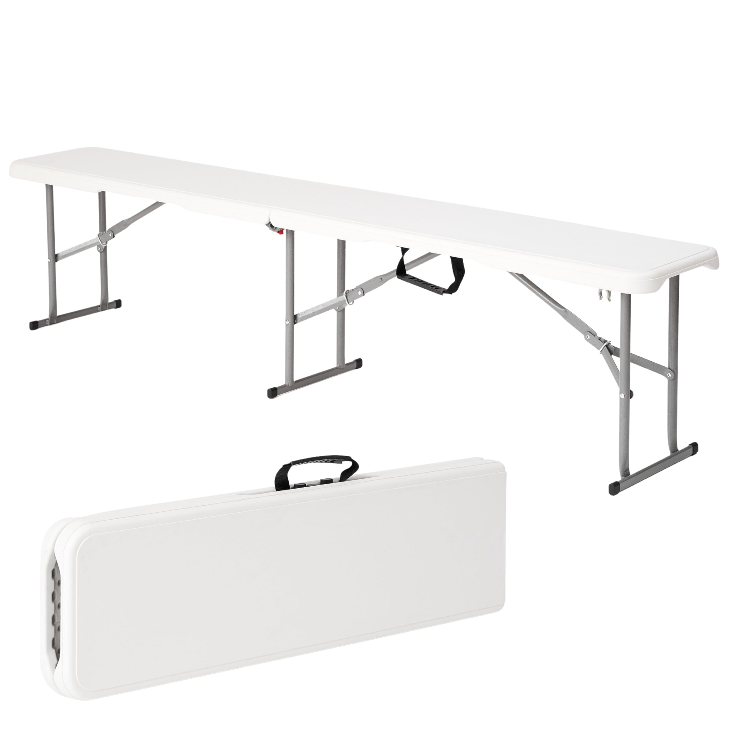 Durable 6ft Folding Bench Seat - L 72.05’’ x W 11.02’’ x H 16.93’’ (183 x 28 x 43 cm) - Portable White Plastic Bench with Convenient Carry Handle - Perfect for Garden, Picnic, Party, and Camping — image 1
