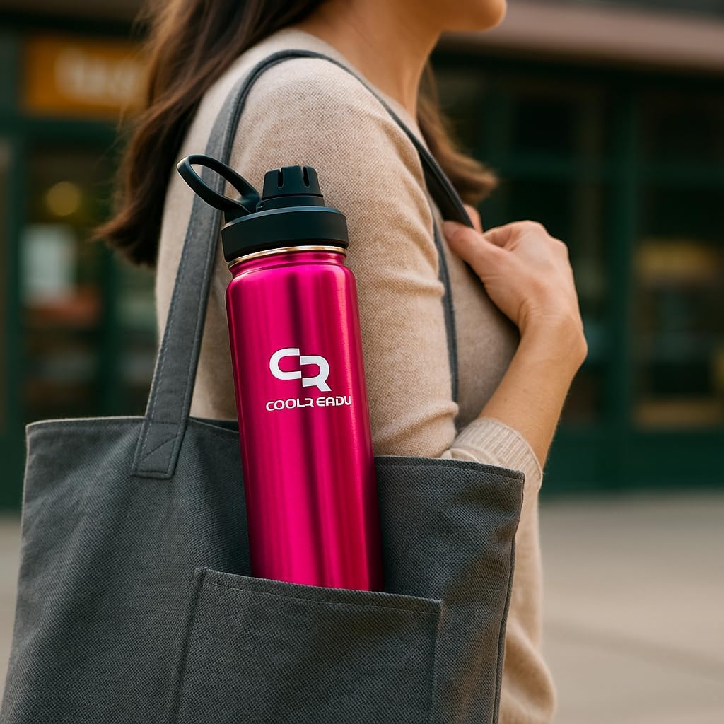 24 oz Pink Insulated Water Bottle with Straw & Spout Lids – Slim Stainless Steel Thermo Flask, Cup Holder Friendly Design, Double Wall Cold 24 H Hot 12 H + Silicone Boot for Travel & Gym