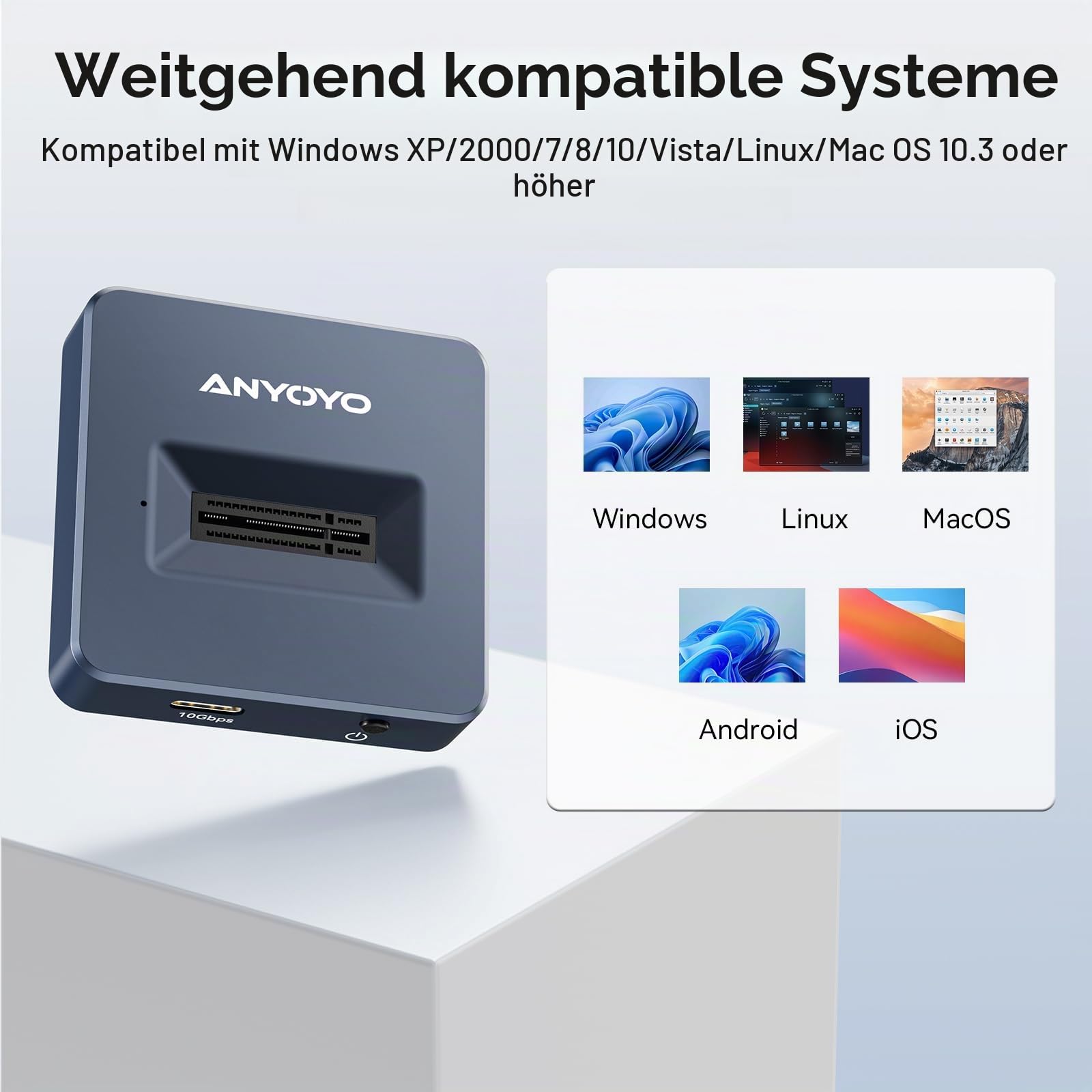 M.2 NVMe Docking Station, ANYOYO 10Gbps NVMe Dockingstation für M/B&M Key SSD, Werkzeuglos USB 3.2 Gen 2 NVMe Gehäuse USB C M.2 SSD Gehäuse für 2230 2242 2260 2280