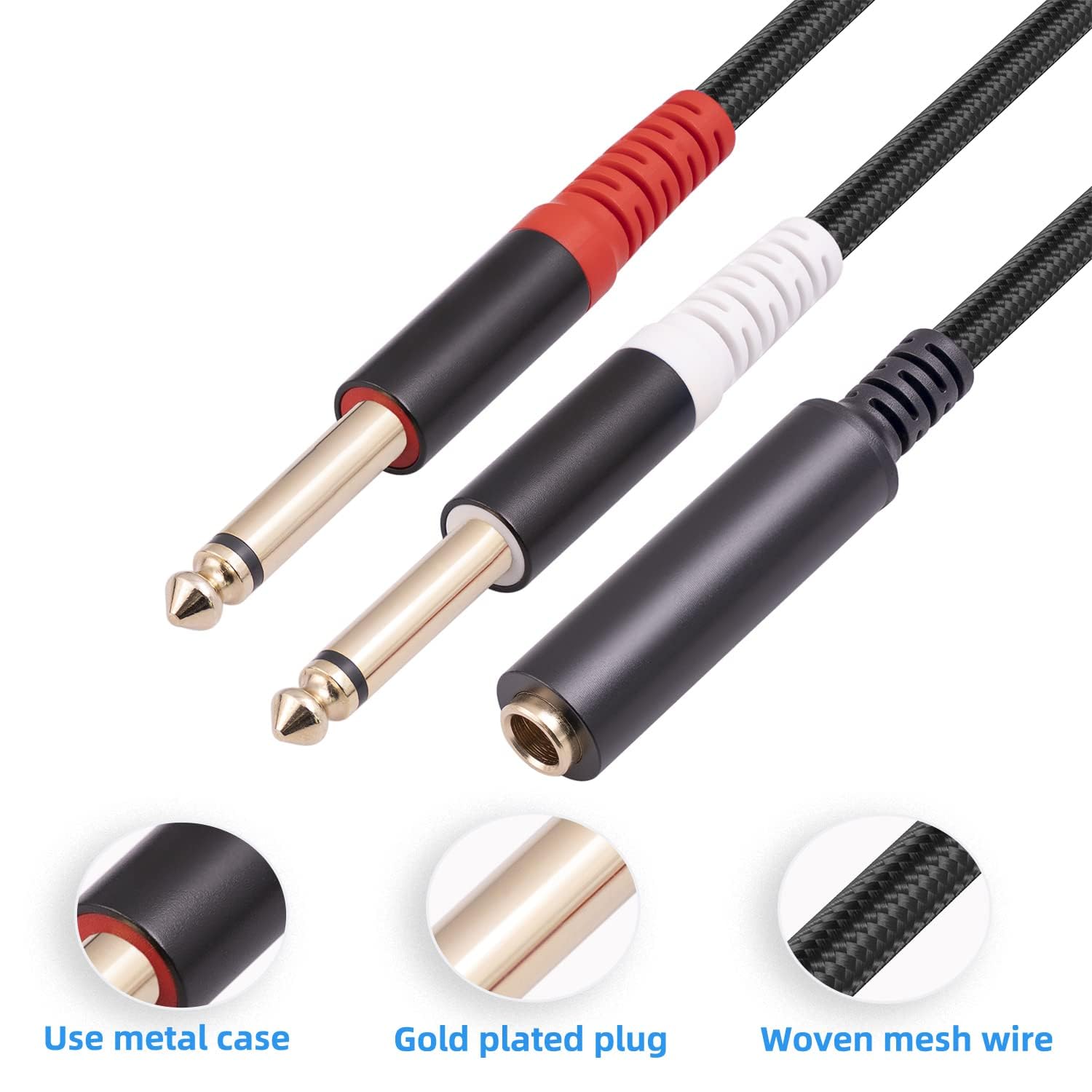 Confezione da 2 cavi breakout TRS da 1/4 da 3,5 m, adattatore splitter a Y, 6,35 mm TRS femmina a doppio jack TS mono maschio da 6,35 mm, per chitarra o mixer con uscita jack
