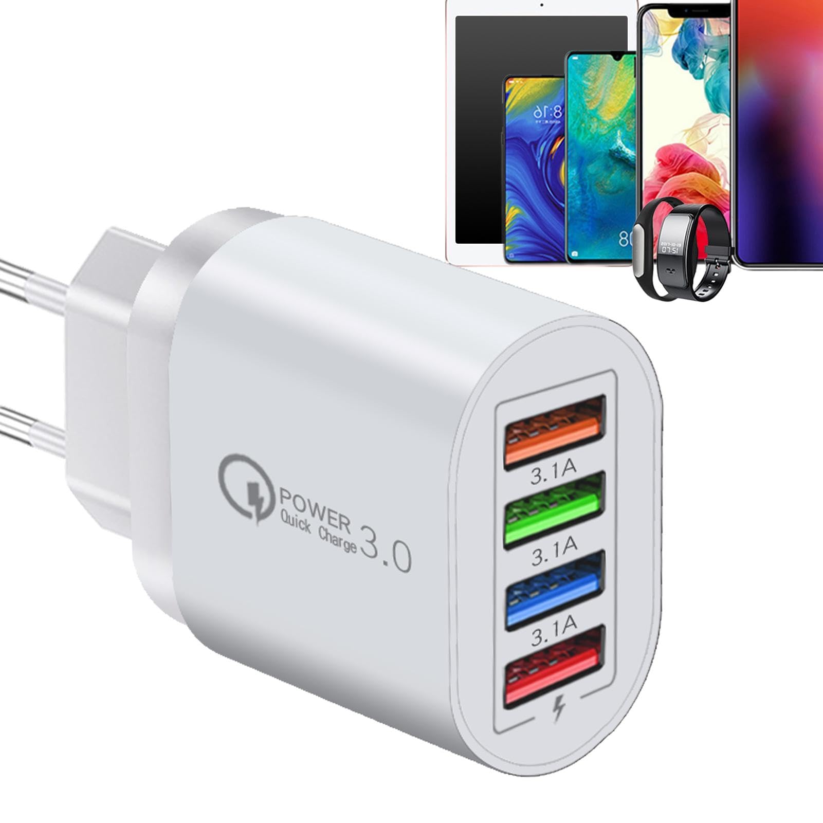 Ladrillo de carga rápida, bloque de cargador de teléfono - Cubo adaptador de enchufe de cuatro puertos - Bloque de enchufe de carga, ladrillo de cargador de teléfono móvil, cabezal de cubo de carga po