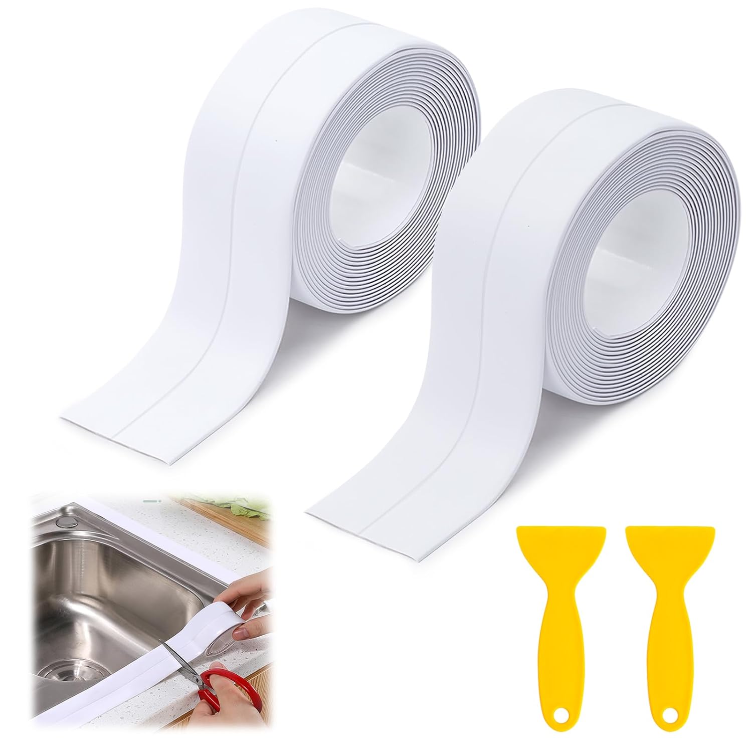 Simple Seal Bath Sealant Strip Self Adhesive, 2 Rolls Caulk Strip Waterproof White Bathroom