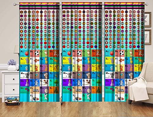 Image of 3D Printed Math English Albhabets Learning Design Curtains for Kids Room, School, Kids Care Home, Window, Door 4x7 feet Long Set of 3 Pc