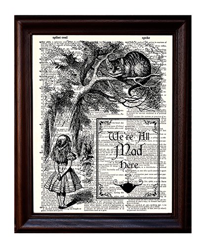 Fresh Prints of CT Dictionary Art Print - Alice and Cheshire Cat - Printed on Recycled Vintage Dictionary Paper - 8