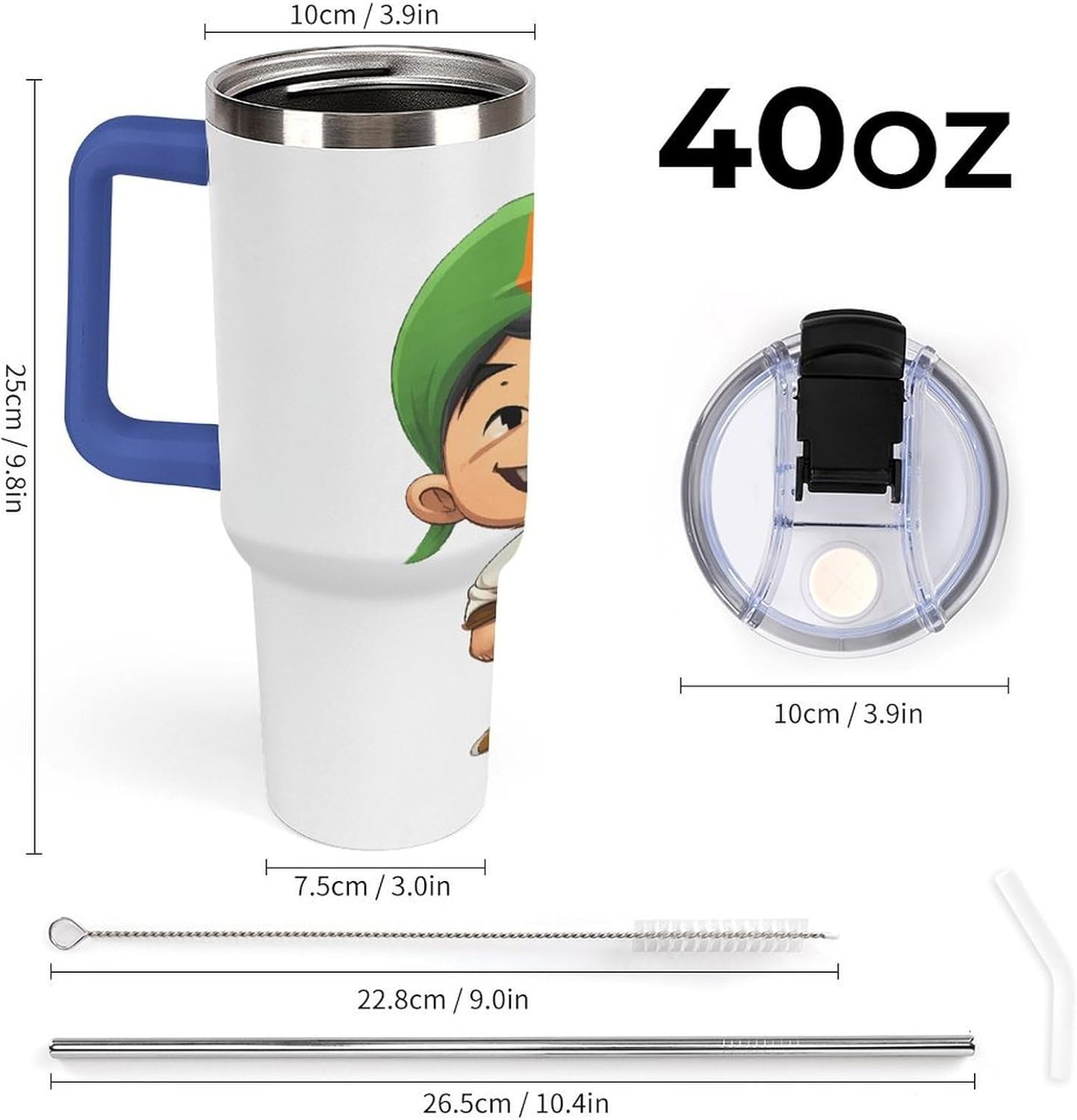 40 Oz Insulated Mug with Handle, Stainless Steel Man Wearing Turban Printed Travel Mug Portable Leak-proof Large Car Mug for Home, Office Or Car