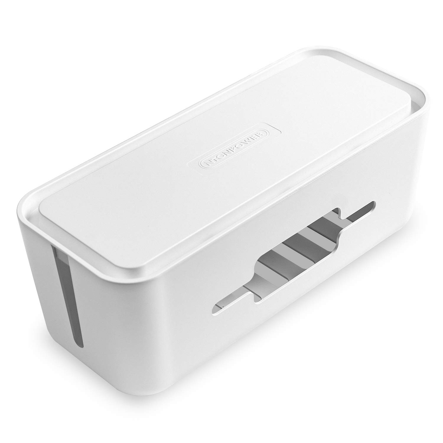Cable Management Box with Holder, NTONPOWER Cable Tidy Box for Organize Power Strips, Hard Plastic Cable Storage Box with Anti Dust, Wire Management Box for Desk