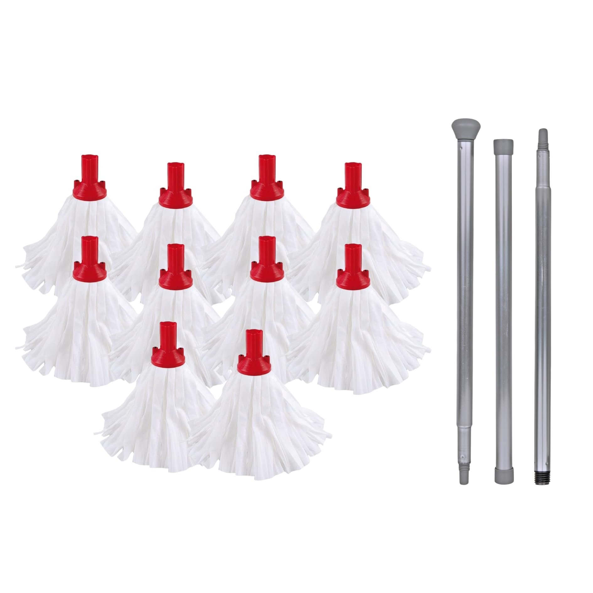 Large Floor Mops Mop Head Refills (10 Super Absorbent Mops With 140cm Handle) For Hard Floor Mopping Cleaning Home office and Commercial Use Red