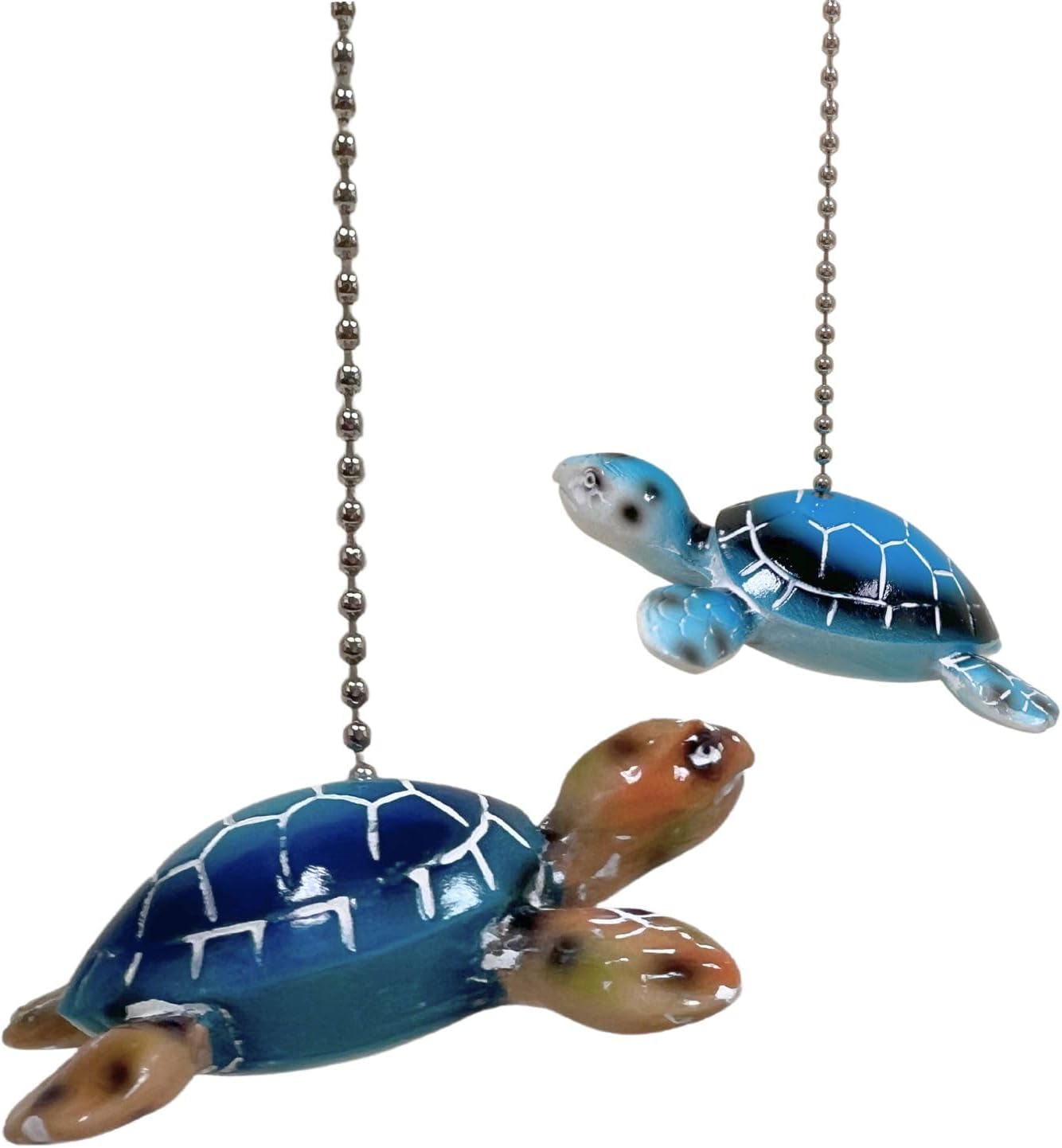BestGiftEver Ceiling Fan and Light Fixtures Pull Chain Extender with Decorative Sea Turtle Duo Accents - Nautical Pull Chain Ornament for Coastal Decor and Marine Life Enthusiasts (Set of 2)