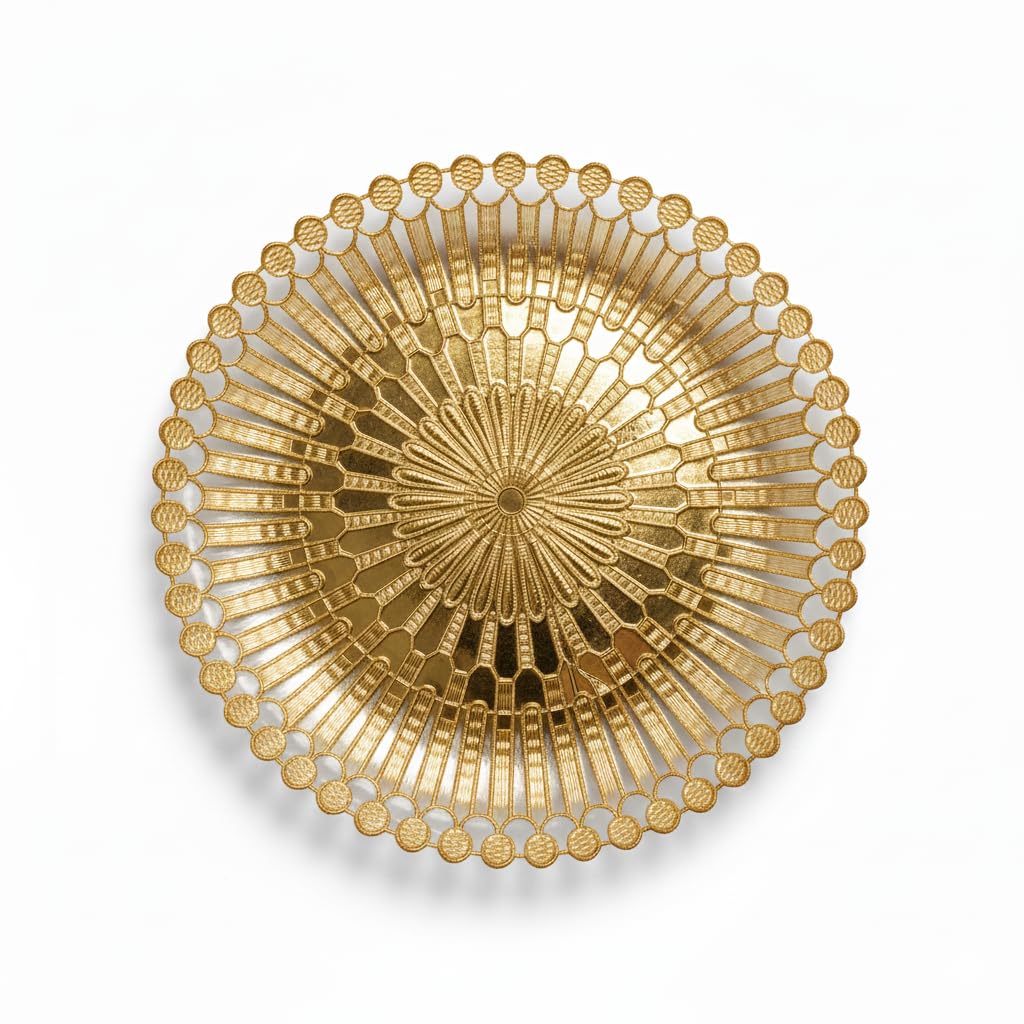 Maestro Craft Gold Elegant Round Serving Tray, Plated Plastic, 33Cm Diameter, Decorative Sunburst Pattern, Dining And Entertainment