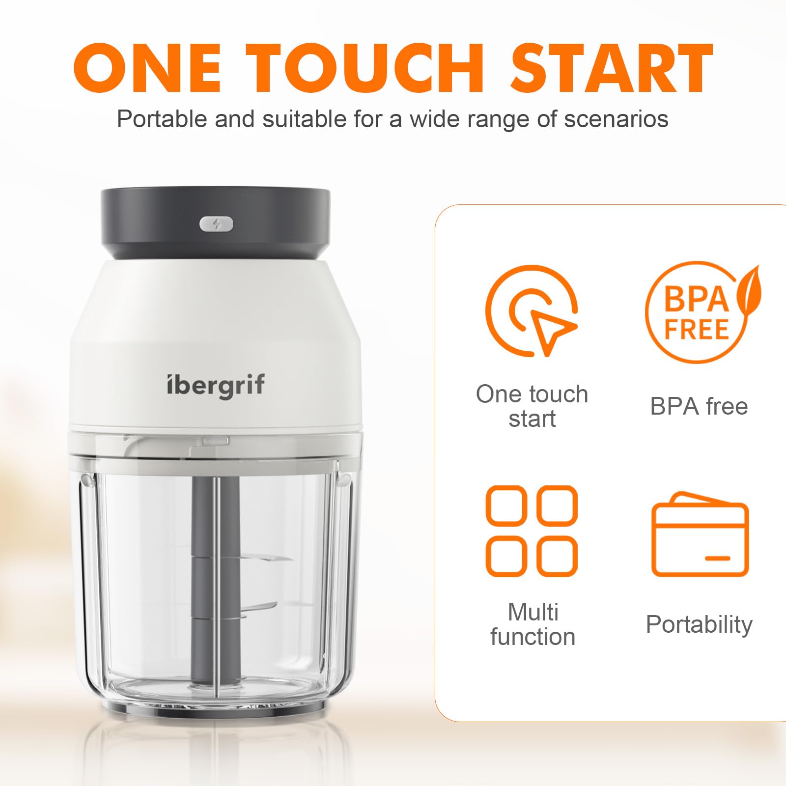 Ibergrif M503 Mini Tritatutto Elettrico, Robot Tritatutto da Cucina 400ml, Ricarica USB, Multifunzione, Portatile Tritatutto da Cucina Elettrico per Verdura, Frutta, Carne e Integratore per Bambini