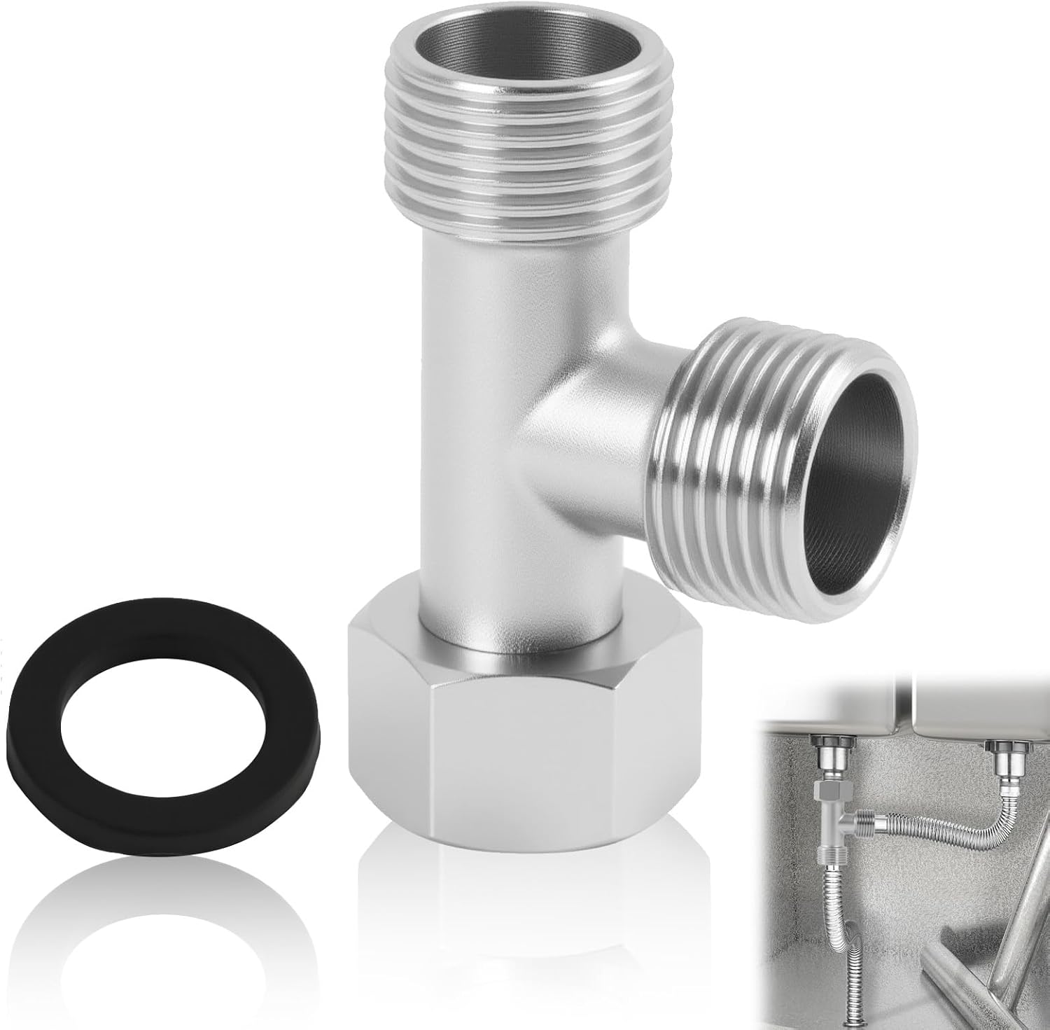 3-Wege T-Stück Aus Messing – 3/8 & 1/2 Zoll Eckventil + T-Stück, Wasserdicht, Leckagesicher, Für Waschmaschine, WC & Brause