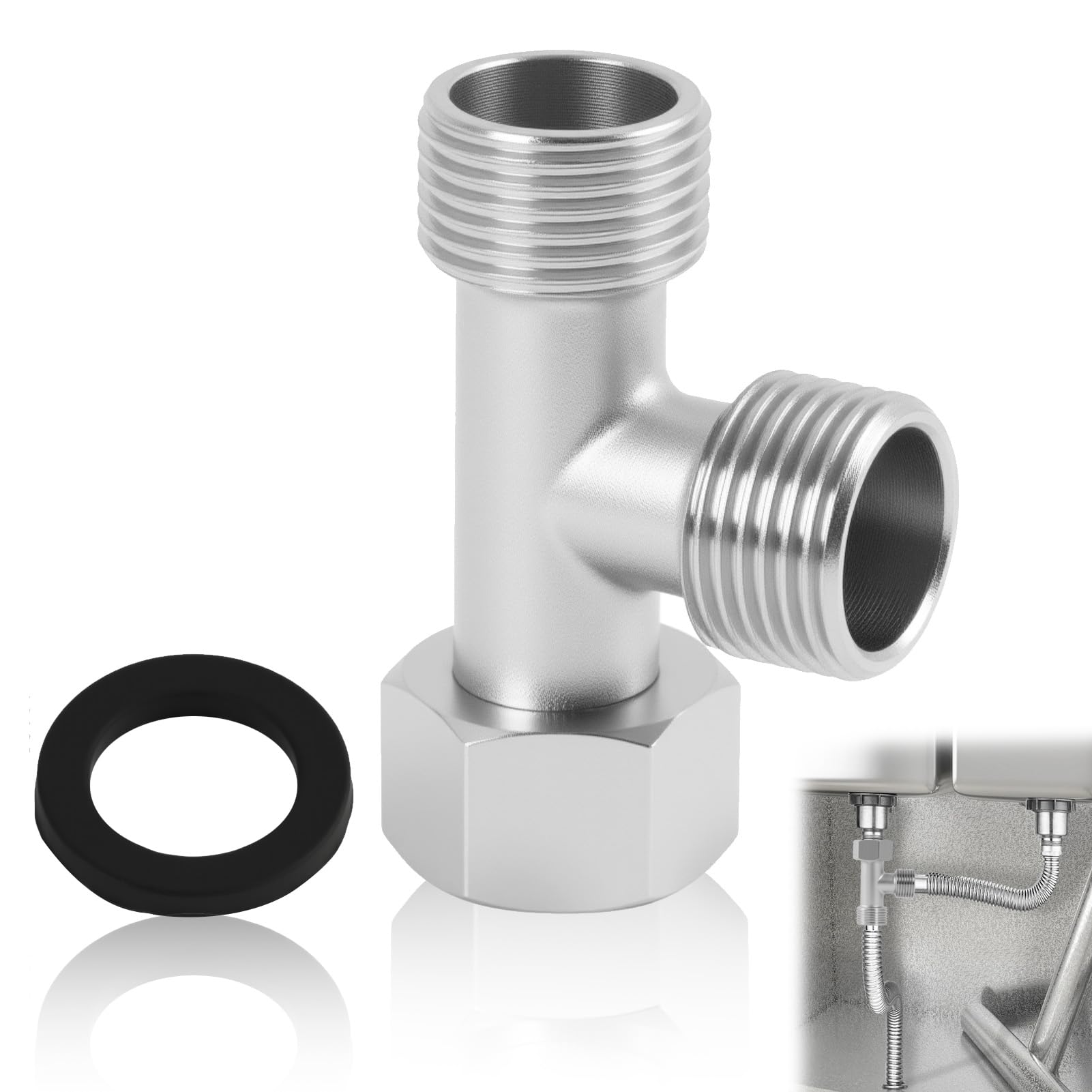 Válvula De 3 Vías En T De Cobre, Conexión Para Wc De 3/8" Recta Y Lateral De 3/8", Para Conexión De Agua, Recta De 3/8" Con Conexión Lateral, Adaptador En T Robusto Para Lavadora, Ducha, Baño
