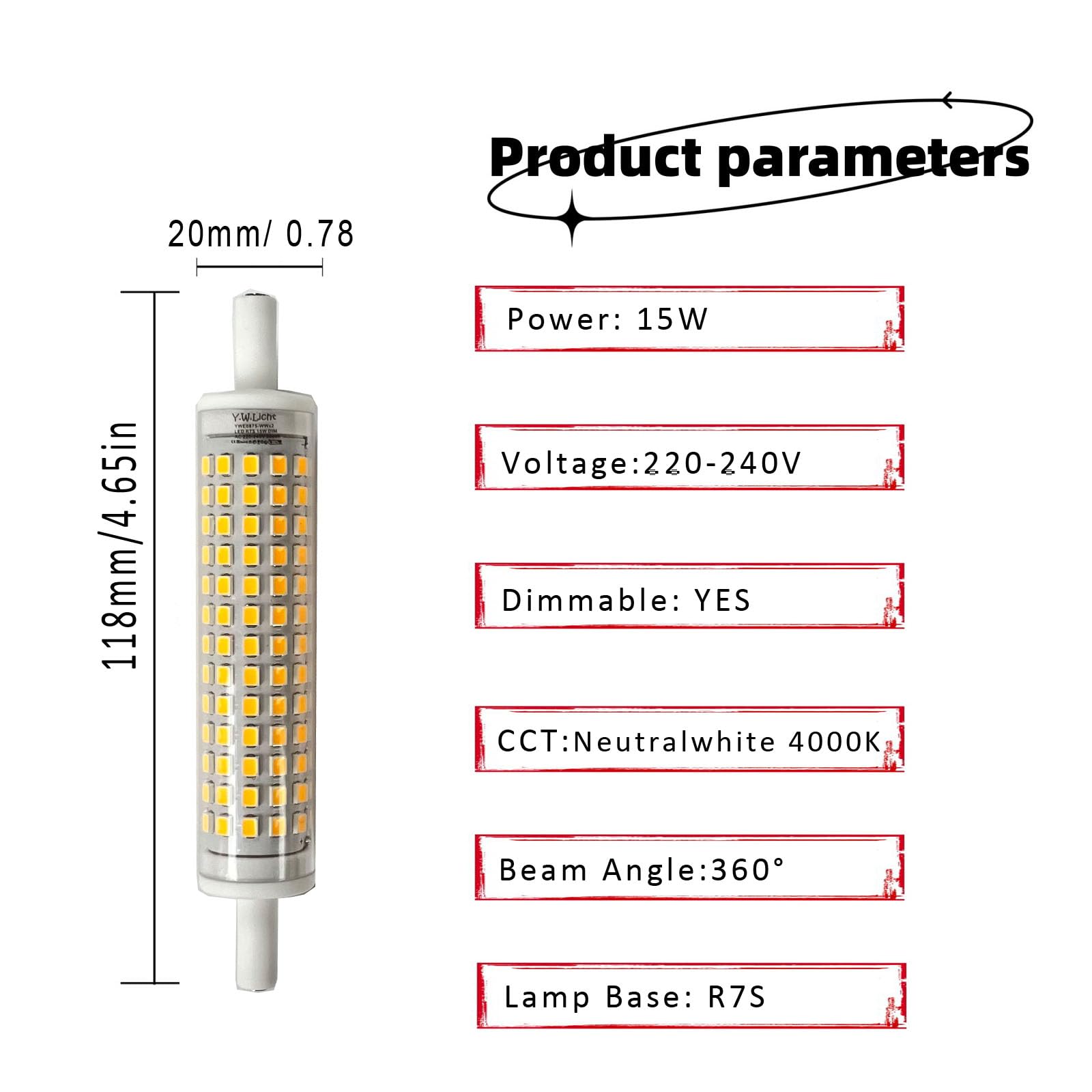 15W R7S LED Stablampe 118 Mm Dimmbar – 6000K Kaltweiß, 360°, Ersetzt 90W Halogen, 2 Stück