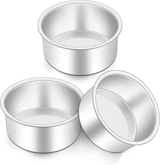 Onader 4 Inch Cake Tin, Stainless Steel Layer Cake Pans Set of 3, Mini Round Baking Tray Cake Mould for Birthday Christmas Wedding, One-Piece Design & Straight Side, Mirror Finished & Dishwasher Safe