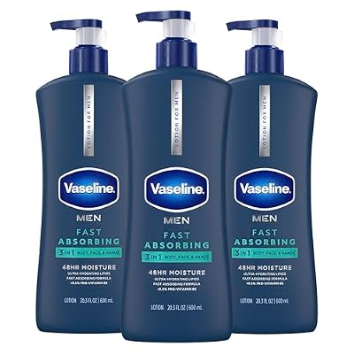 Vaseline Men's Healing Moisture Hand & Body Lotion For Dry or Cracked Skin Fast Absorbing Non-Greasy Lotion for Men 20.3 oz, Pack of 3