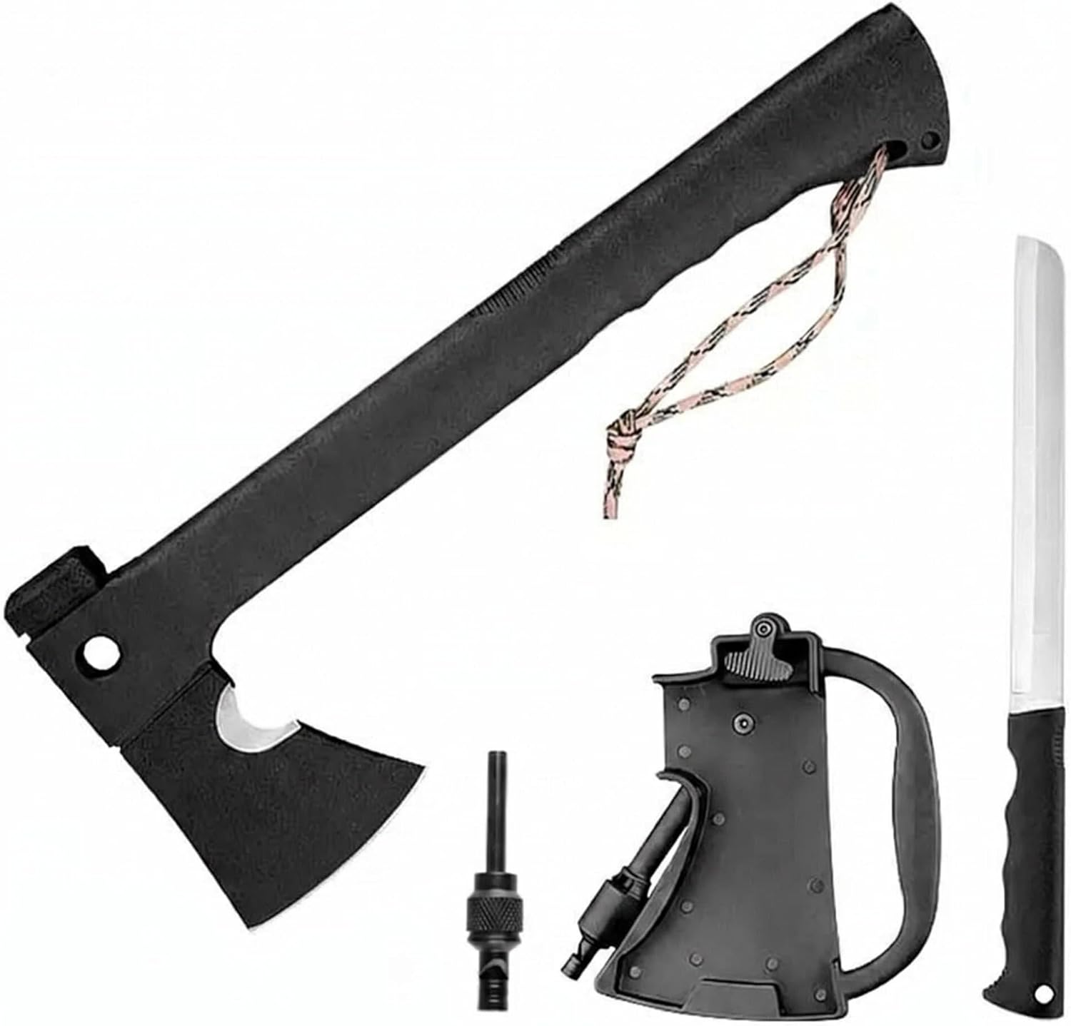 Camping Axe, Survival Hatchet, 4 in 1 Full Tang Tactical Axe with Durable Steel Head & Non-Slip Grip Handle for Camping, Survival, Landscaping