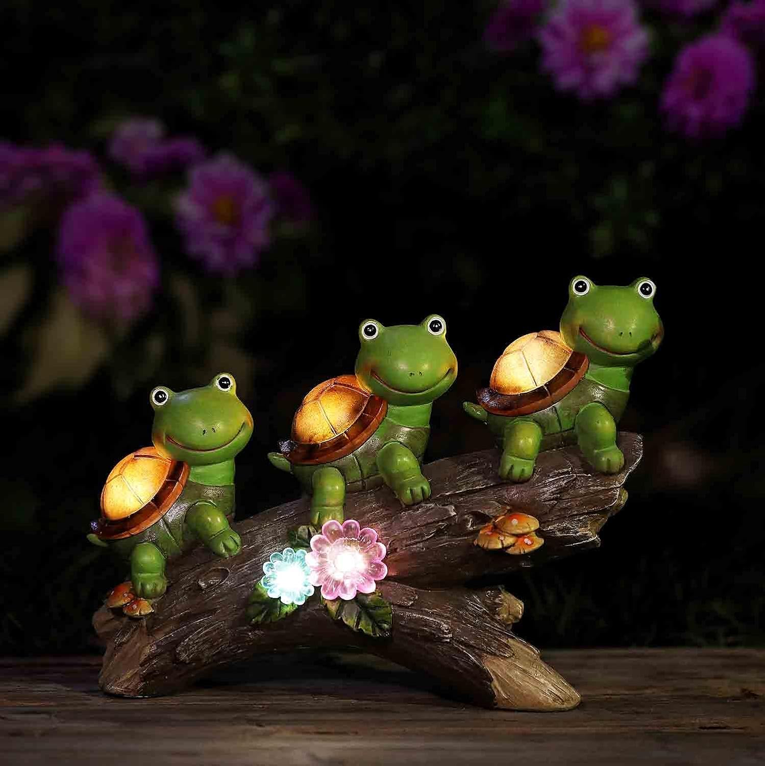 Garden Statues Outdoor , Turtle Garden Decorations with Three Solar Lights, Resin Statue for Patio ,Yard ,Lawn, Porch, Ornament, Large : Clothing, Shoes & Jewelry