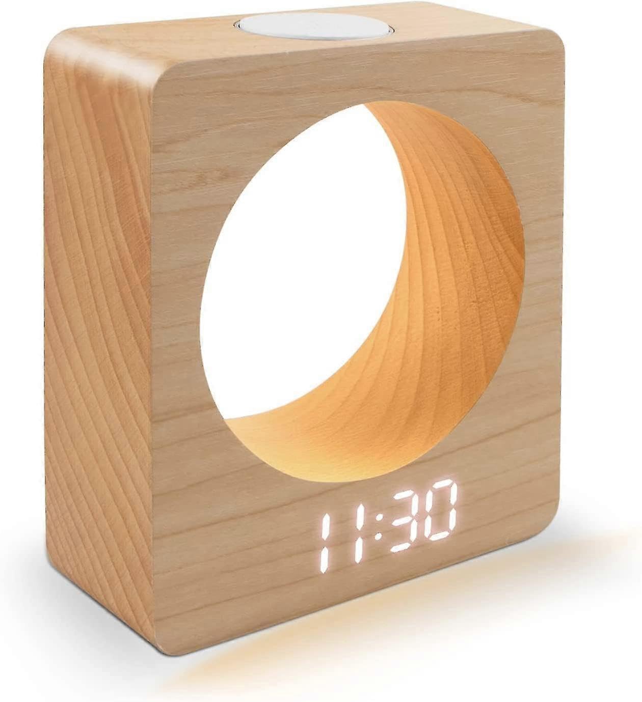 JOYHAPPST Digital Wooden Alarm Clock, 3 Levels Dimmer, 3 Alarm Settings Wood Led Clocks With Night Light For Bedroom, Bedside, Desk, Kids