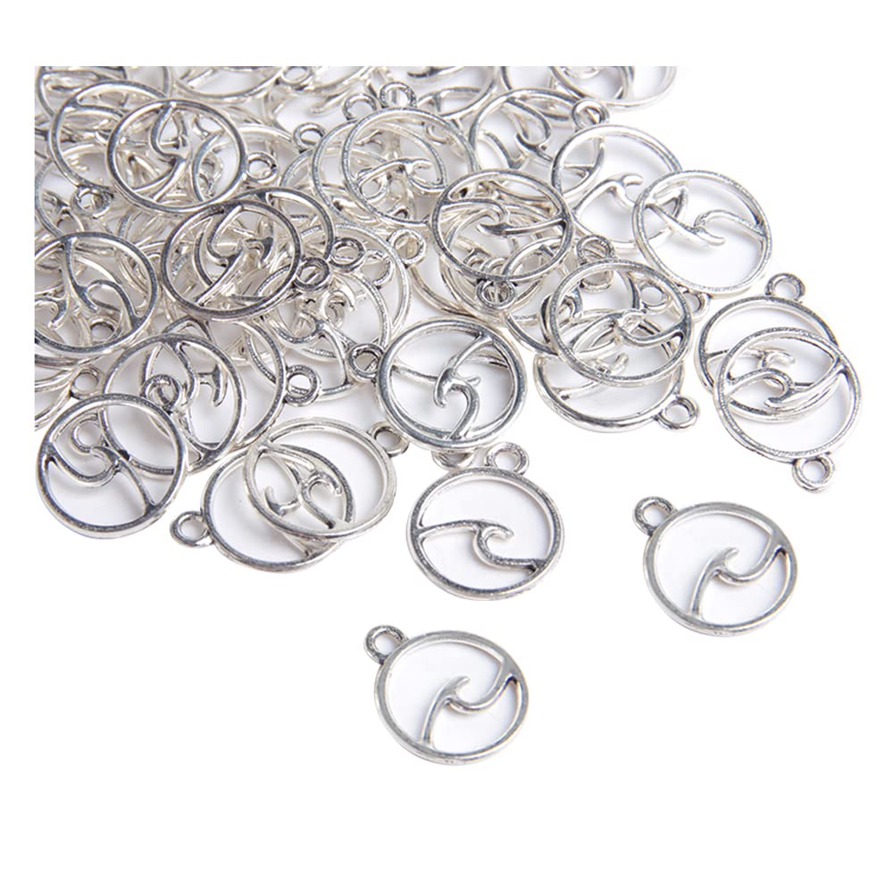 Acxico50Pcs Antique Silver Wave Charm for Jewelry Making Bracelet Accessories DIY