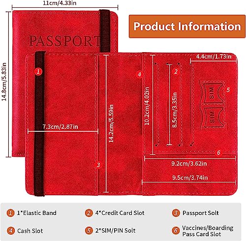 Image of House of Quirk Passport Holder Cover Travel Wallet Organiser, Passport Case with PU Leather Travel Document Holder for Men & Women Travel Accessories (Red)