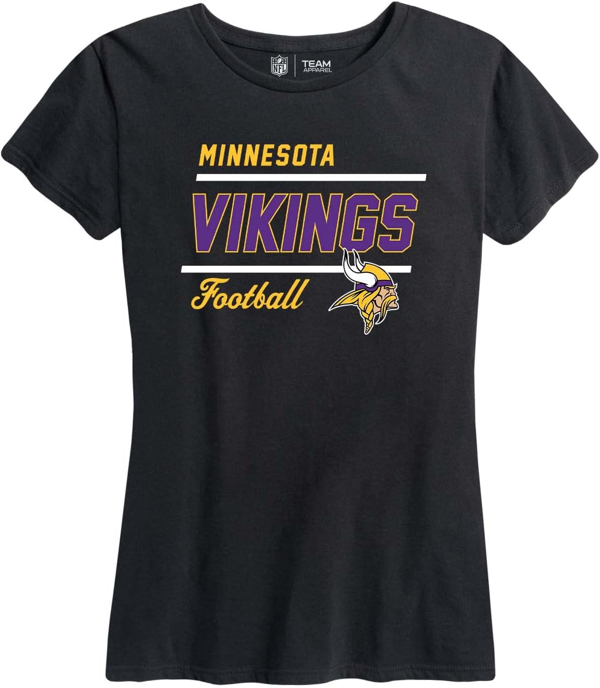 Team Fan Apparel NFL Gameday Women's Relaxed Fit T-Shirt - Rib Neck Contour - Tagless Short Sleeve Tee - Stay Cool & Stylish (Minnesota Vikings - Black, Large)