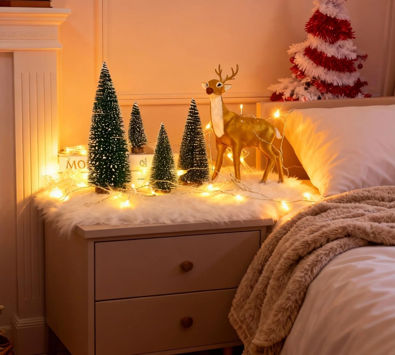 10Pcs Christmas Bottle Brush Pine Tree, Mini Sisal Snow Frost Trees with Wood Base for Village Holiday Party XmasTable Top Decor - Image 6