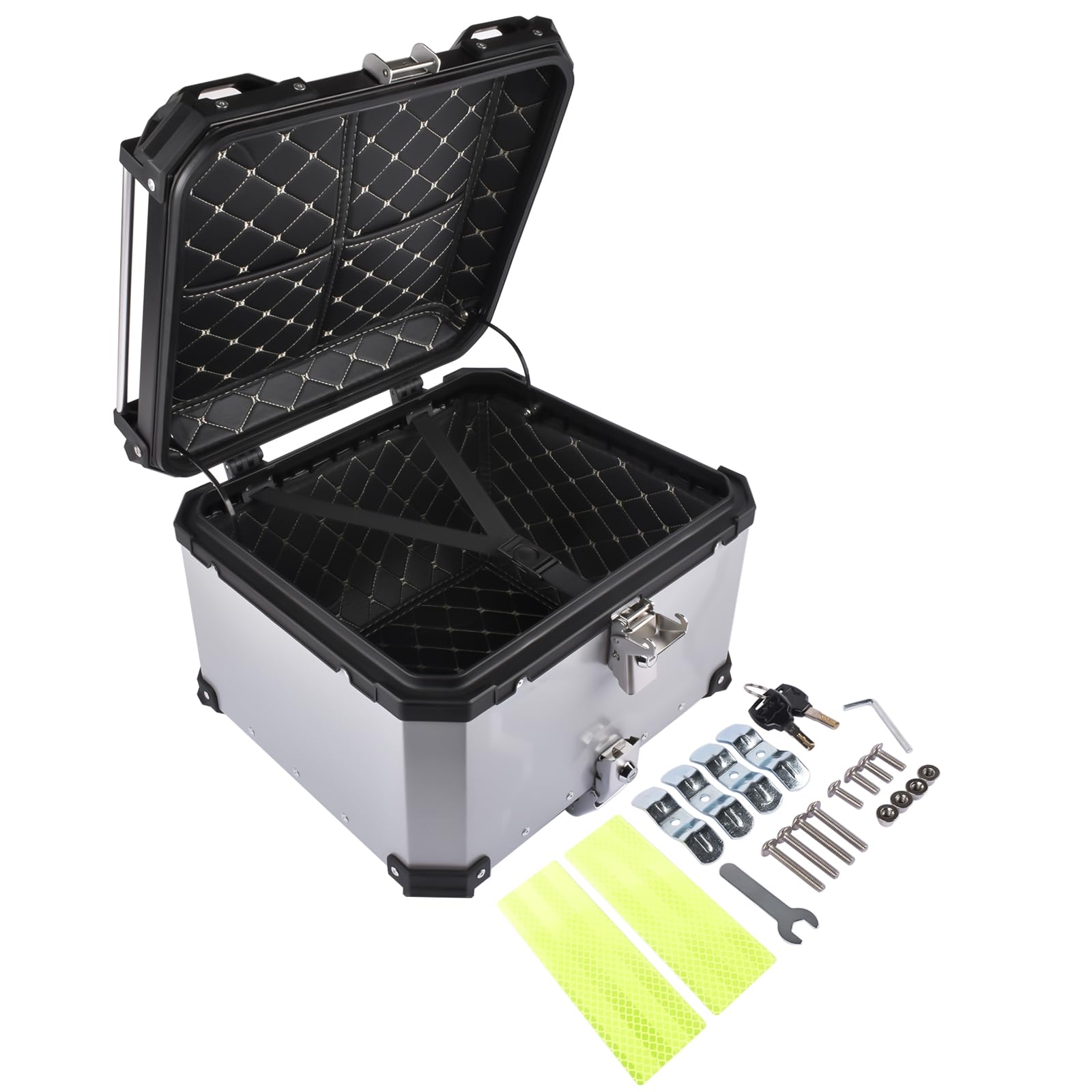 Bisenya 55l Motocicleta Top Case, Aluminio Motocicleta Tour Tail Box con Cerradura De Seguridad Plata Impermeable