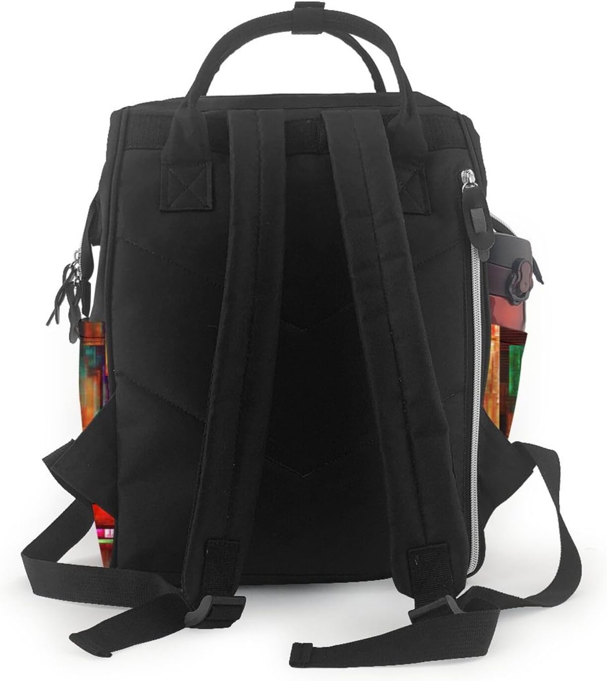 Colorful Squares Modern Abstract Art Pattern Diaper Bag Backpack for Women, Large Capacity Waterproof Travel Bag with Stroller Straps