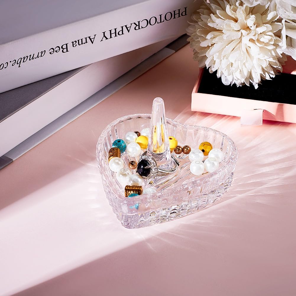 Beebeecraft Glass Heart Ring Holder Jewelry Trinket Tray for Wedding Jewelry Display Decor Gift