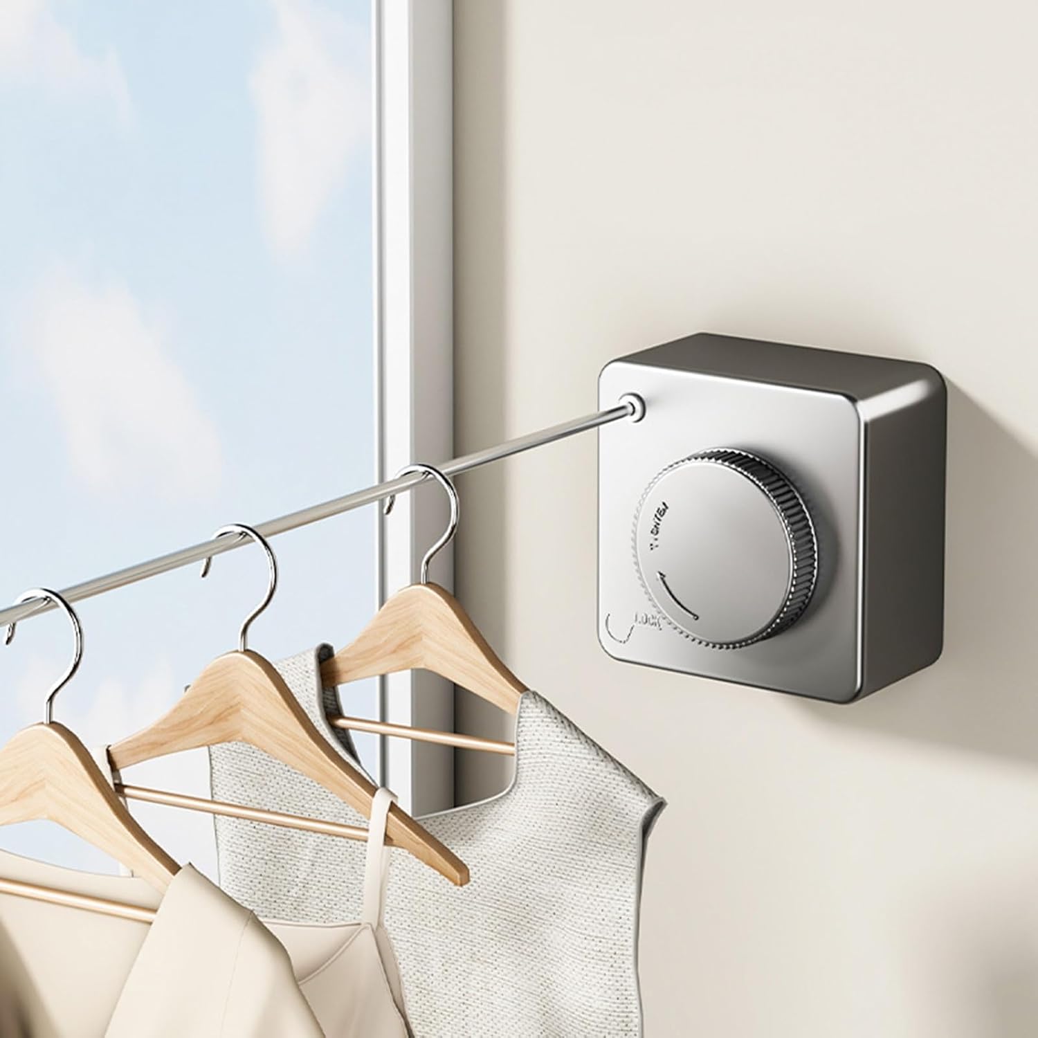 Retractable Clothesline Telescopic Invisible Clothesline Non Perforated Bay Window Indoor Balcony Laundry Clothes Drying Line(White)