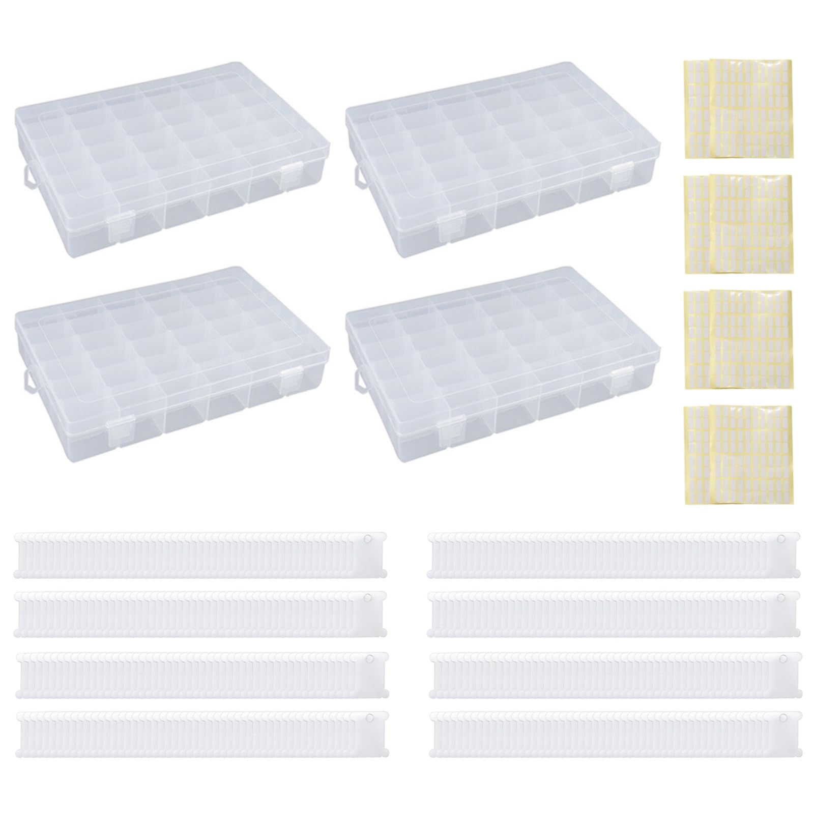 4 Sets Stickerei-Organizer-Box-Set, 100 Stück Kunststoff-Garnspulen, Stickgarn-Organizer und Blanko-Aufkleber für Bastelarbeiten, Nähen, Aufbewahrung