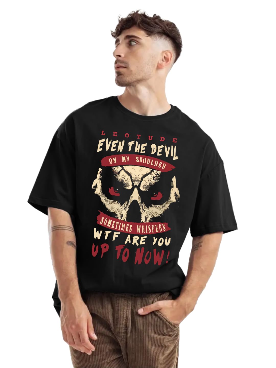 trond ️ Premium Men's 100% Cotton Oversized Half Sleeve Printed Branded T-Shirt (Color Black)-picture-18