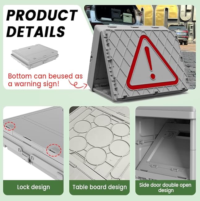 Multifunctional 3 in 1 Camping Folding Storage Box with Table, Handle Collapsible Bins Box and Warning Signs£¬Storage Bins With Lids 16.5L Camping Storage for Garage, Beach, Backyards, Picnic