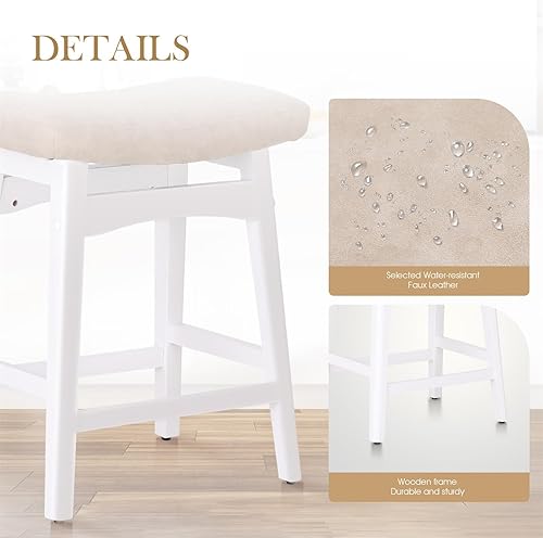 Miniatura 5 de Sophia & William Juego de 4 taburetes de bar de altura de mostrador, modernos taburetes de bar de piel sintética sin respaldo con patas de madera