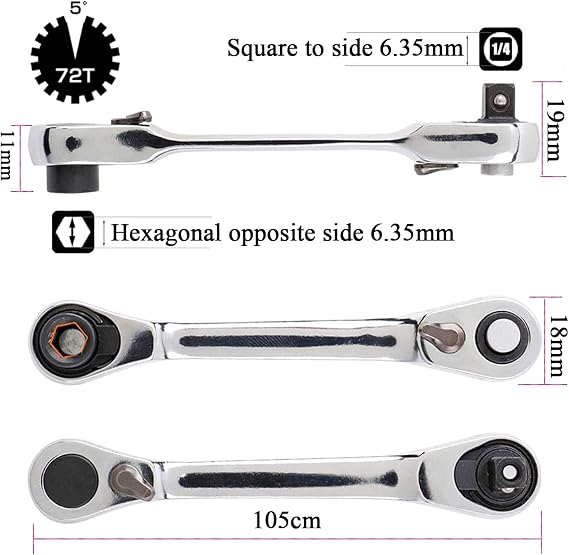 1/4 Mini Ratchet Spanner, 72 Tooth Double Headed Ratchet Wrench