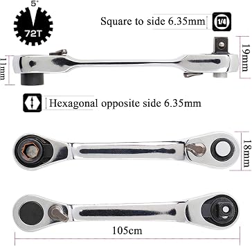 1/4 Mini Ratchet Spanner, 72 Tooth Double Headed Ratchet Wrench
