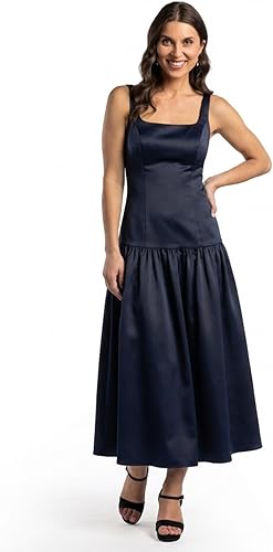 David's Bridal Stretch Satin Drop Waist Flounce Tank Dress, Women's Size 12, Mar