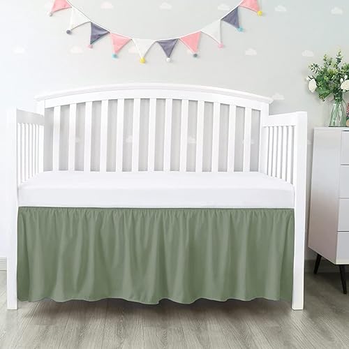100% algodón egipcio, cuna de guardería infantil (28 x 52 x 14 pulgadas), falda de cuna de 800 hilos con volantes para polvo, faldas de ropa de cama
