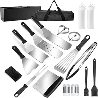 CHILLSILA Spatule pour Barbecue, 18 Pcs Ensemble d'accessoires pour Plaque chauffante BBQ, Spatule Ustensiles Set pour la Cuisine et Le Camping en Plein Air