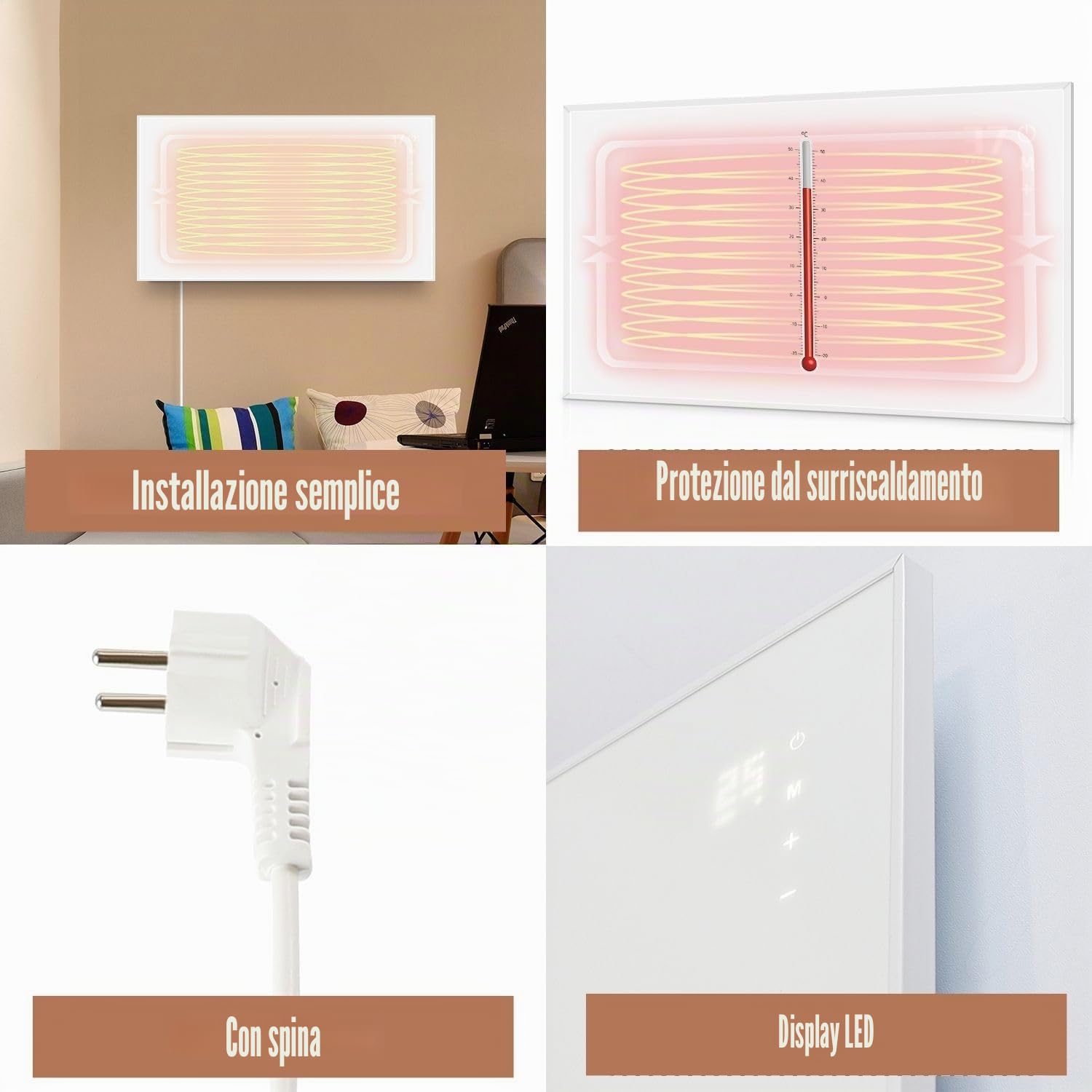 Riscaldamento Infrarossi Risparmio Energetico - 450W Stufetta Elettrica da Bagno Parete A Pannelli, A Parete, Con Protezione Da Surriscaldamento