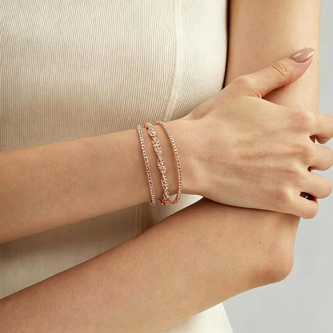Rhinestone Cuff Bracelet for Women Adjustable Multilayer Bridal Crystal Bangle for Wedding Prom Party Dating
