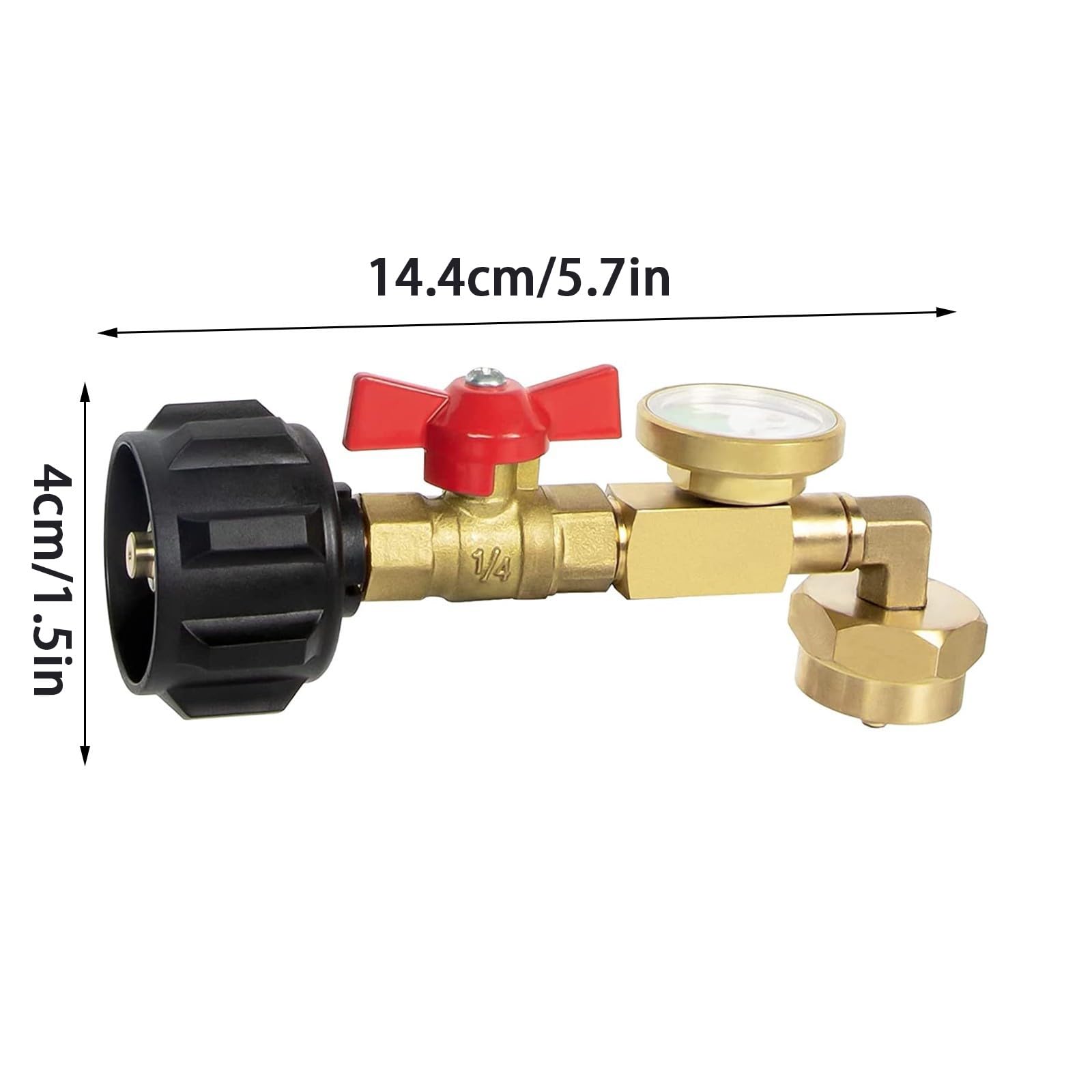 Universal Propane Tank Gauge Level Indicator, Propane Refill Adapter with Gauge and Control Valve, Level Indicator, Gas Pressure Meter for RV Camper, Cylinder, BBQ Gas Grill, Heater (Gold) — view 2