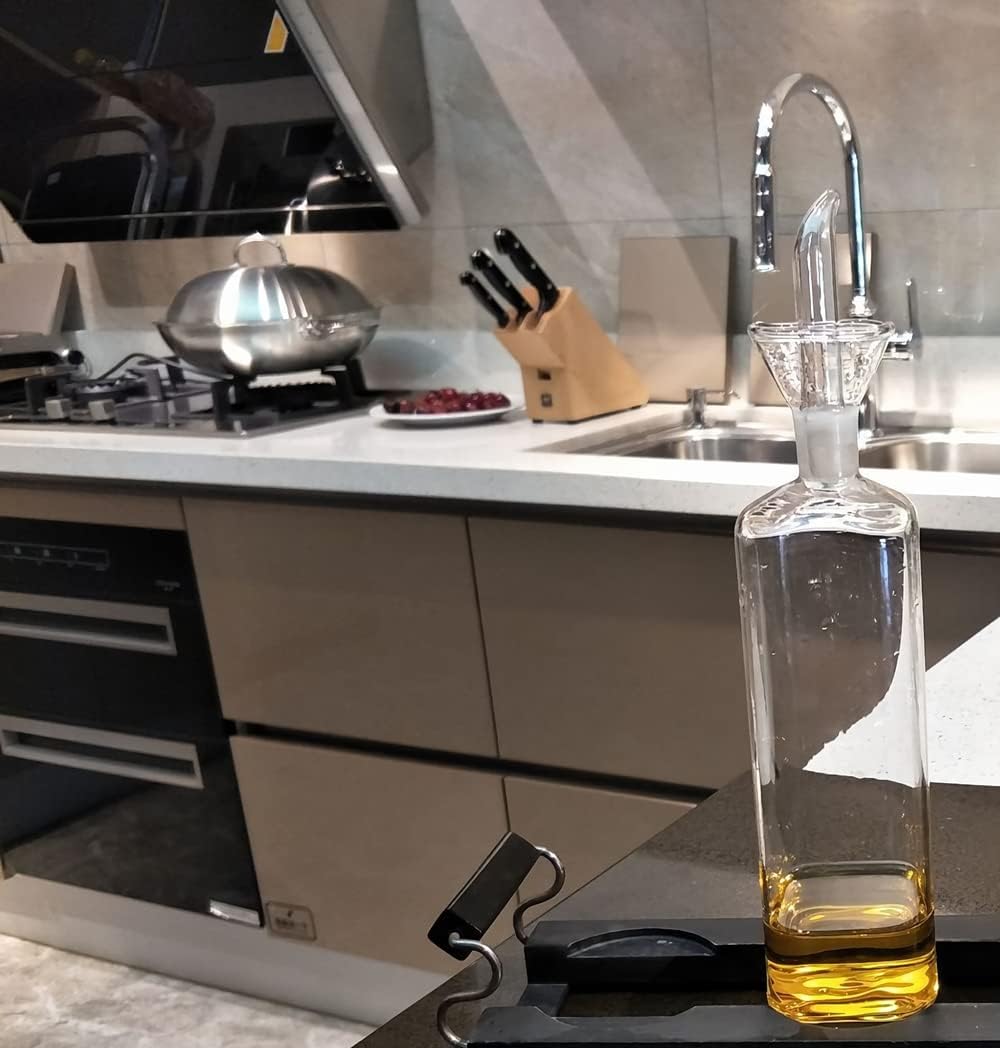Oil and Vinegar Dispenser Set, Olive Oil Dispenser Bottle for Kitchen, Cooking Oil Container Cruet Set, Clear Glass Bottles Vegetable Oil Dispenser with Label, Decorative (Large,2 Pack)