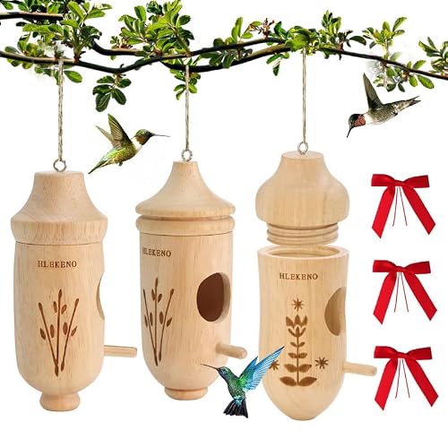 2023 Thread Detachable Hummingbird Houses - 3 Pcs Natural Wooden Hummingbird Houses For Outside Hanging, Hummingbird Swinging Hummingbird Nest, Bird Houses For Gardening Gifts Window Outdoor Home #TOP1
