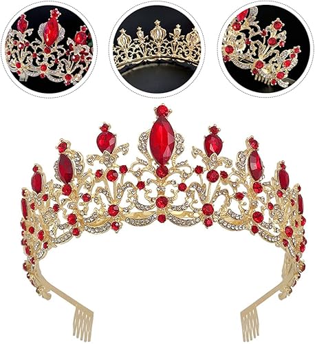 Miniatura 5 de Beaupretty Corona de reina de cristal, tiara barroca corona de boda, accesorio para el pelo de novia para cumpleaños, graduación, tiara para novia y