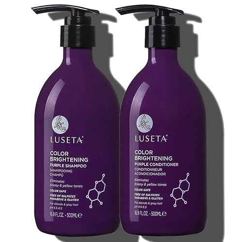 Luseta - Juego de champú y acondicionador morado para cabello tratado con color, tono latón, para cabello rubio o gris, sin sulfatos, champú morado