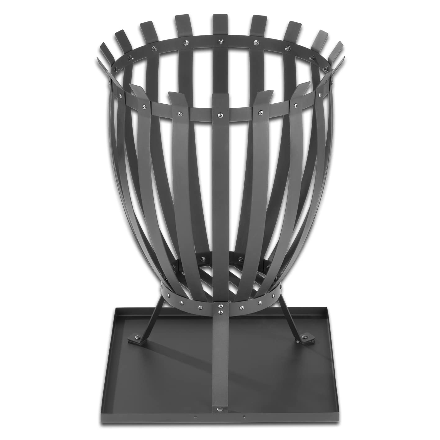 LANDMANN | Feuerkorb Steel Stripes für Garten | 360° Sicht auf das Feuer | Inklusive Bodenplatte für Aschefang und 3 verschraubten Beinen | Wetterfest | Stabil | Maße: ca. 44 x 44 x 65 cm