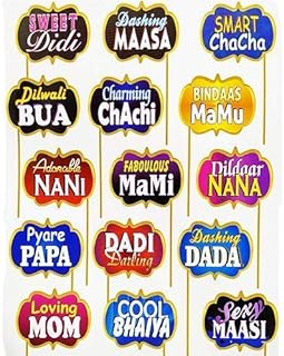 All Occasion Indian Family Photo Booth Party Props, Baby Shower Party Props for Family/Birthday Party Props for Family/Wedding Party Props for Family - Set of 15- Multi Colour