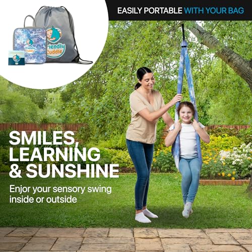 Image of Indoor Sensory Swing for Kids or Outdoor - Holds 300lbs, Double-Layer, & 360 Swivel, Calming Compression Therapy Swing Hammock for Kids & Adults with All Hardware - Sensory-Motor Toys & Gifts